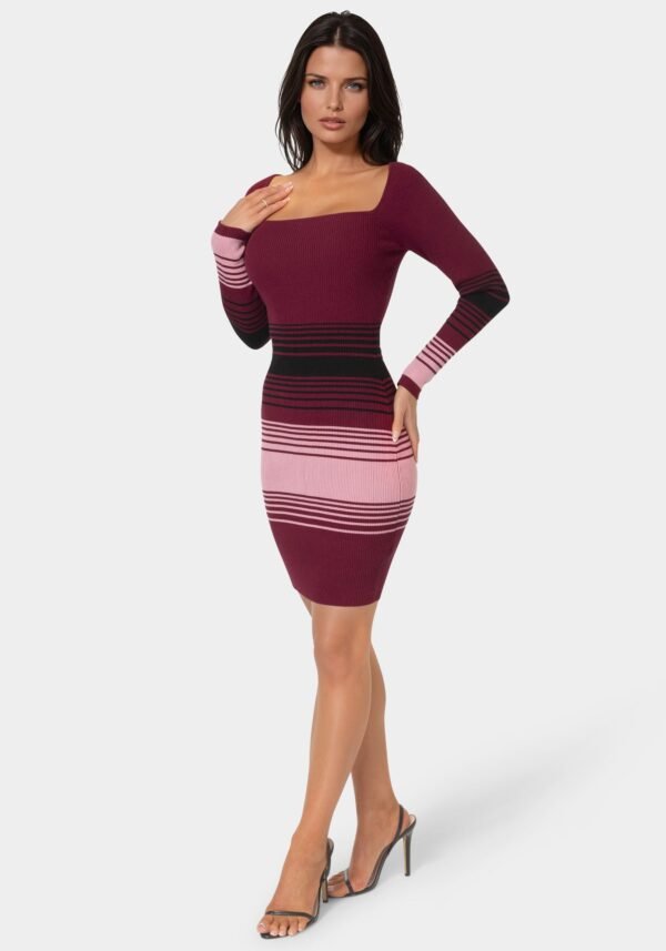 bebe2111_wine-multi_2_078daac3-a64c-418d-829b-3f348afe7751 Stripe Rib Sweater Midi Dress