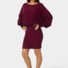 Scoop Neck Blouson Sweater Midi Dress