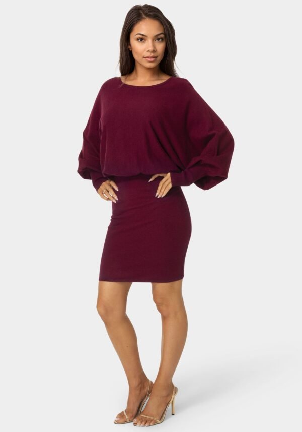 Scoop Neck Blouson Sweater Midi Dress