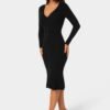 bebe2165_black_2_07d6c179-2fd2-487f-b1d0-955d247f0f05 Button Front V-Neck Sweater Midi Dress