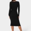 bebe2165_black_3_36e059d2-57d1-48cd-9ed2-63600dd69d1b Button Front V-Neck Sweater Midi Dress