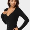 bebe2165_black_4_4a06d662-9445-4d0b-9693-1db77b590cbb Button Front V-Neck Sweater Midi Dress